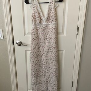 Women's Cream Floral Lace-Trim Dress